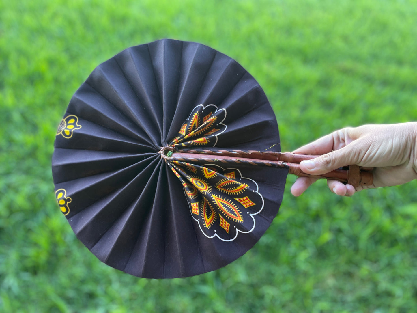African Wax Print Leather Handmade Fan