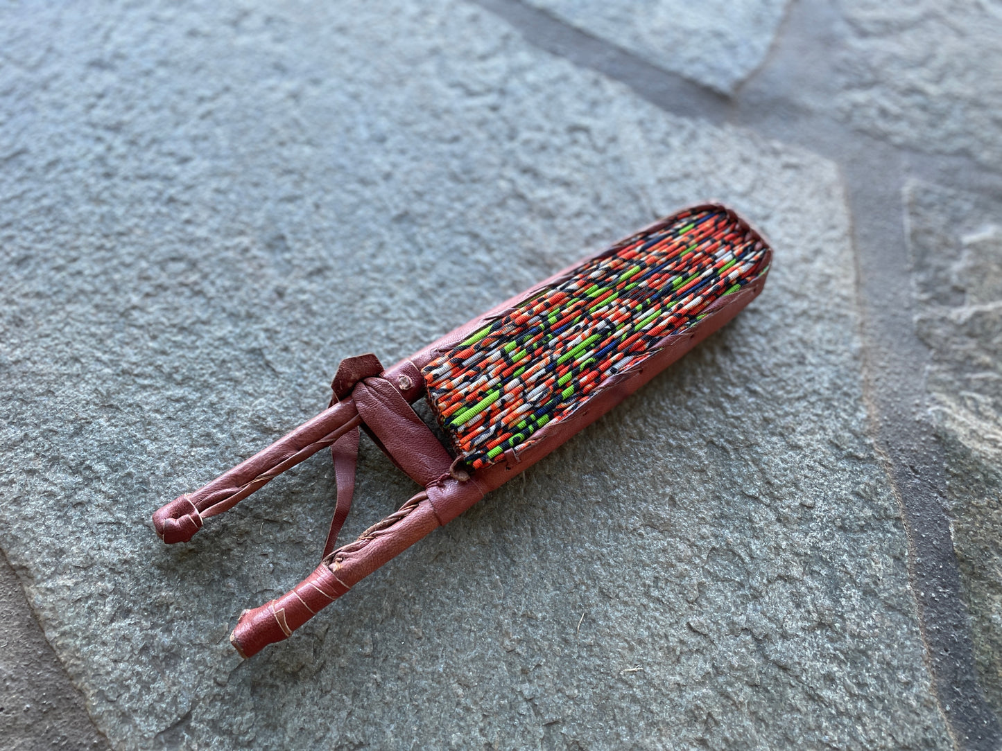African Wax Print Leather Handmade Fan