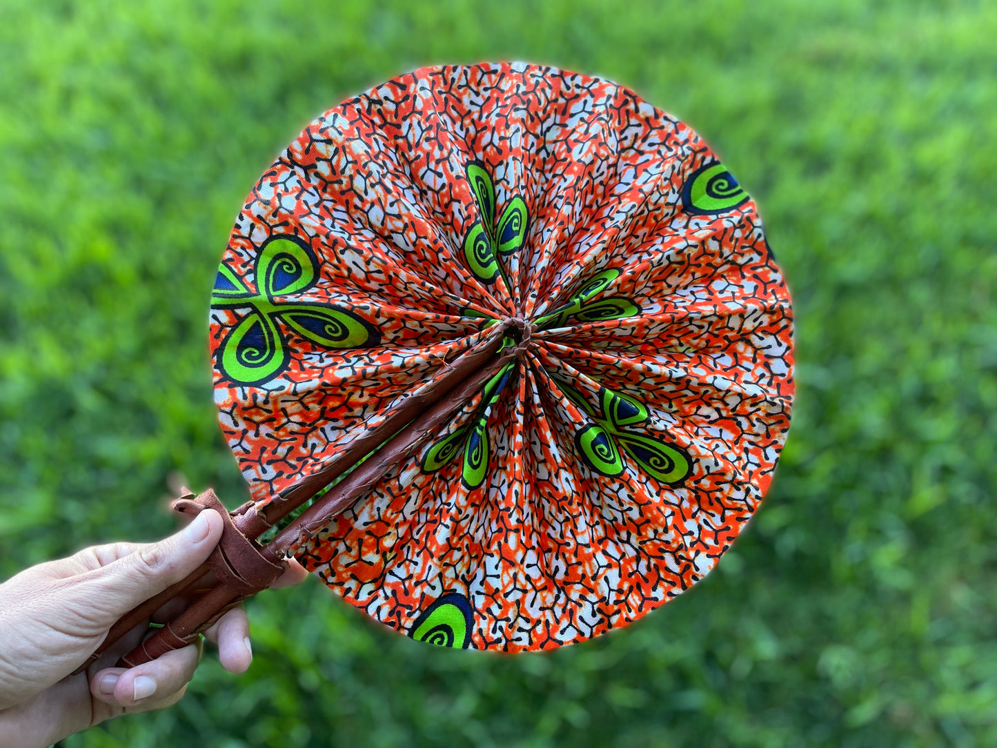 African Wax Print Leather Handmade Fan