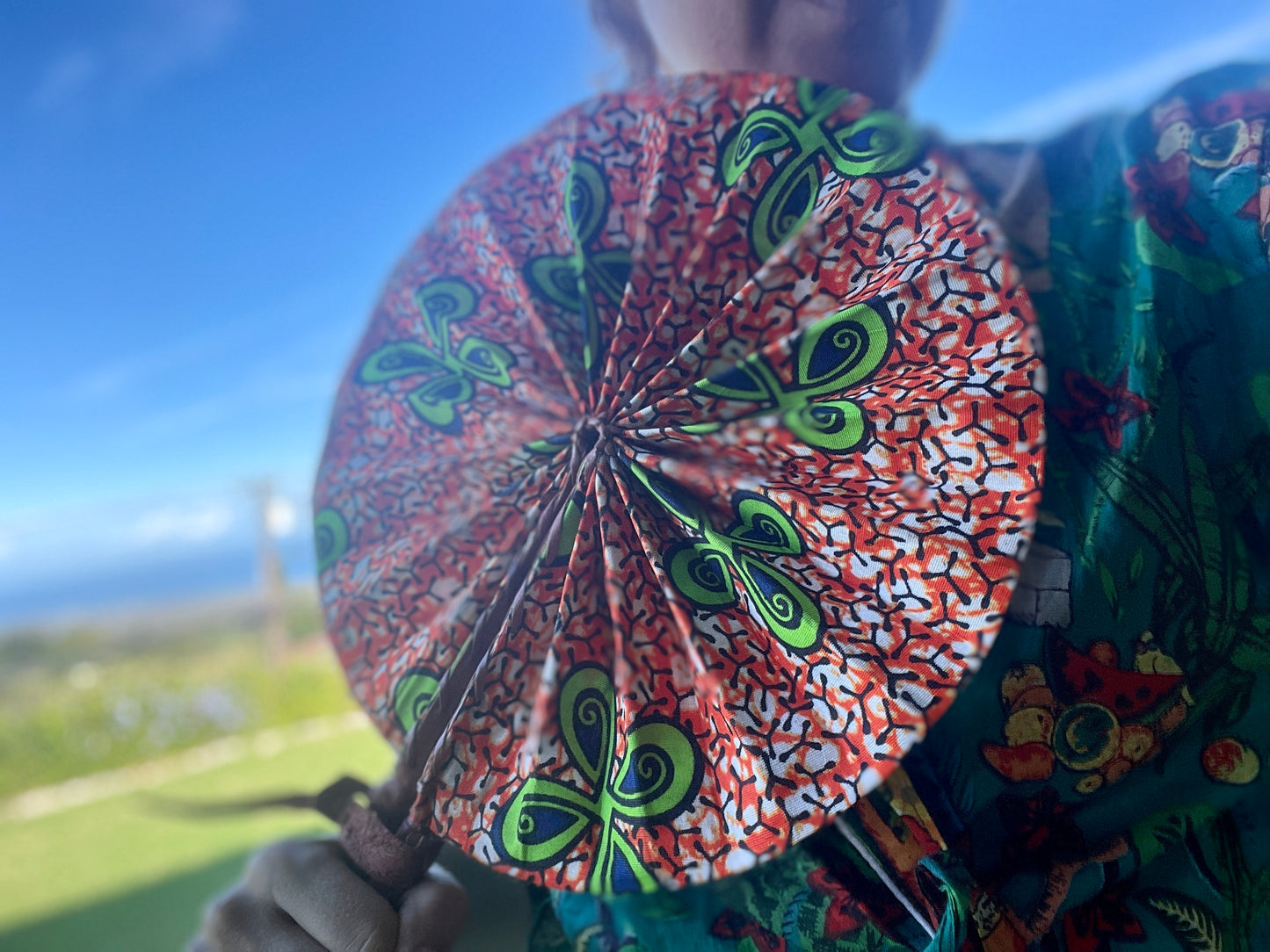African Wax Print Leather Handmade Fan
