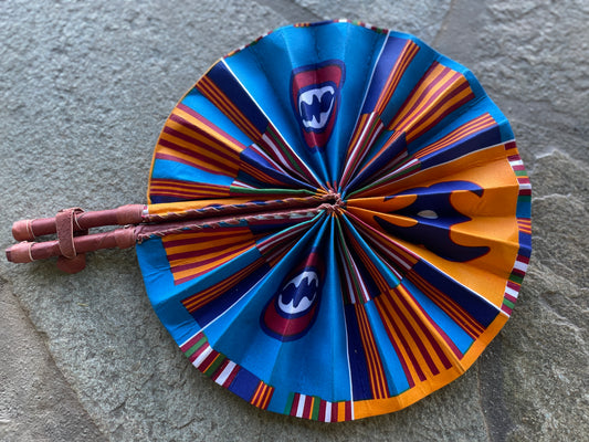 African Wax Print Leather Handmade Fan