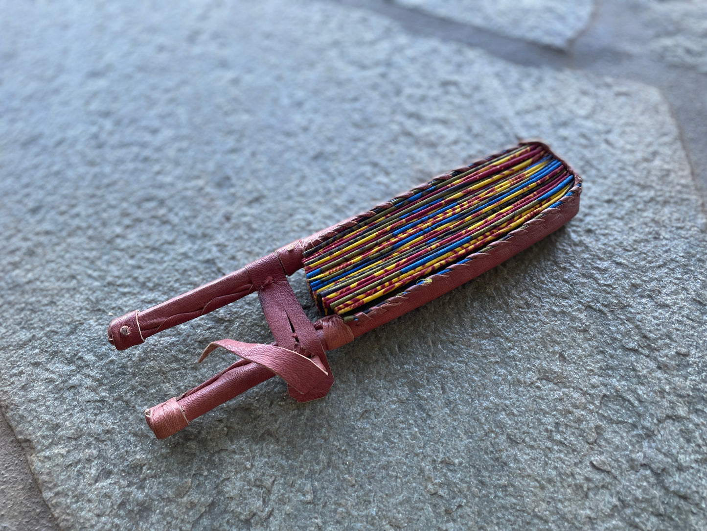 African wax print artisan leather fan
