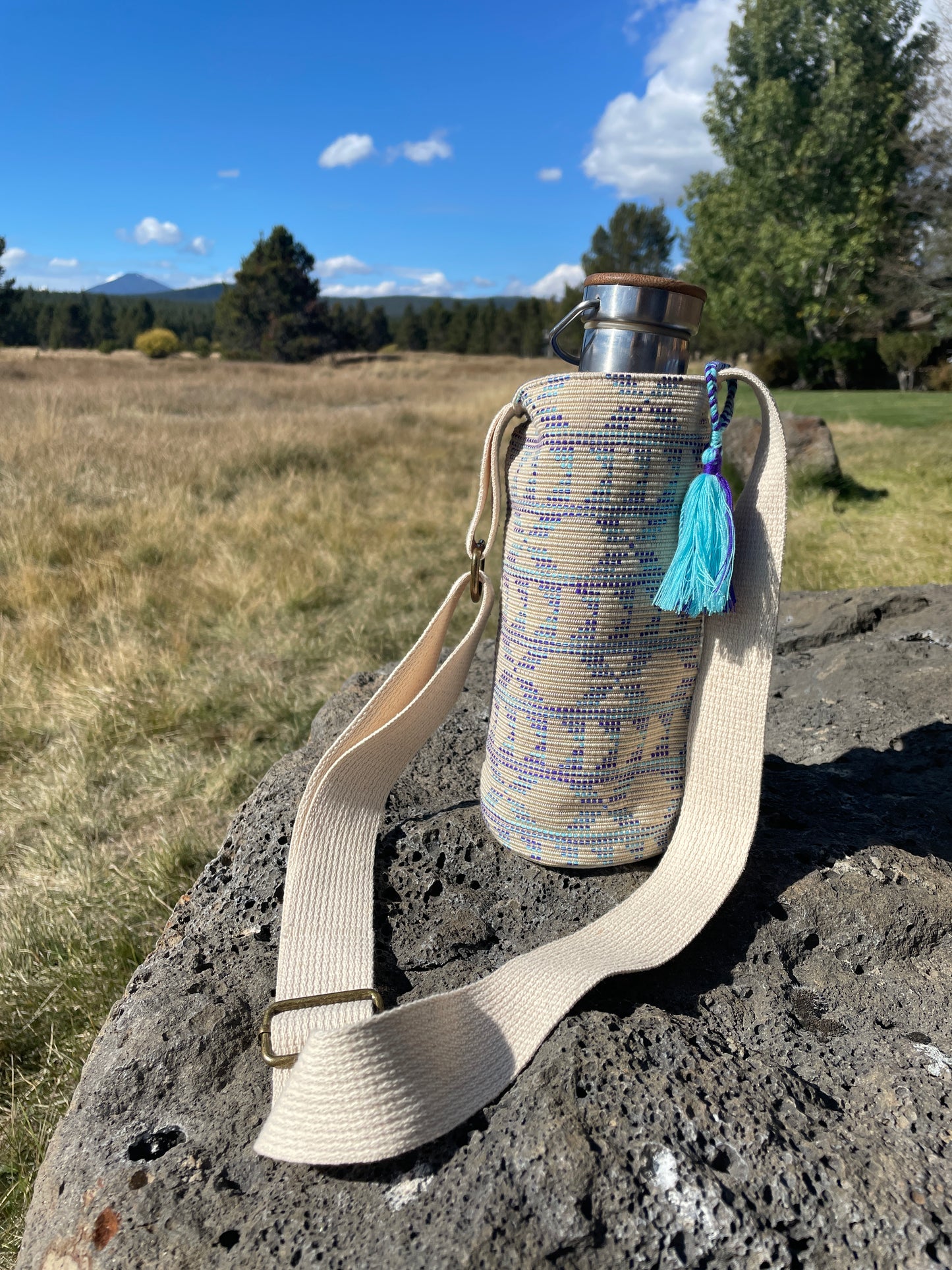 Handwoven Water Bottle Holder with Adjustable Strap