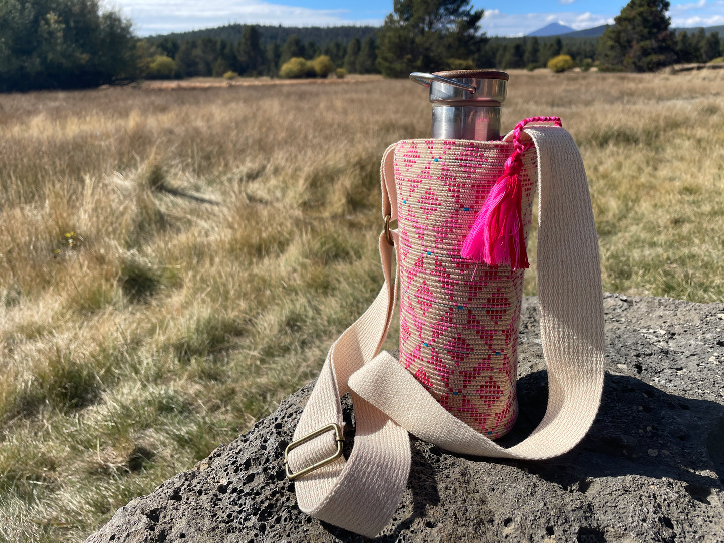 Handwoven Water Bottle Holder with Adjustable Strap