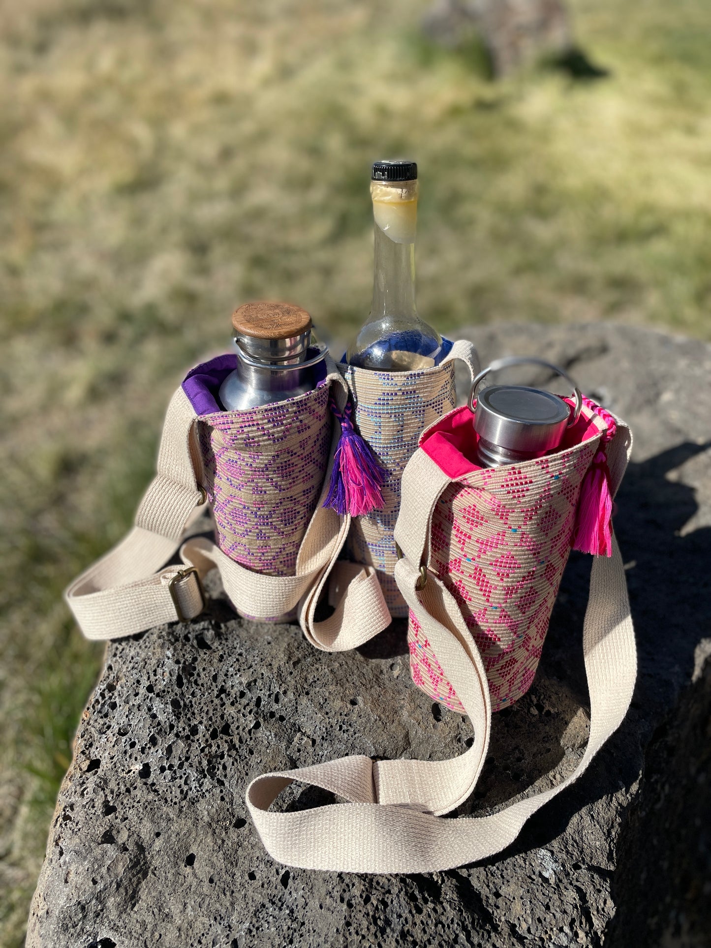 Handwoven Water Bottle Holder with Adjustable Strap