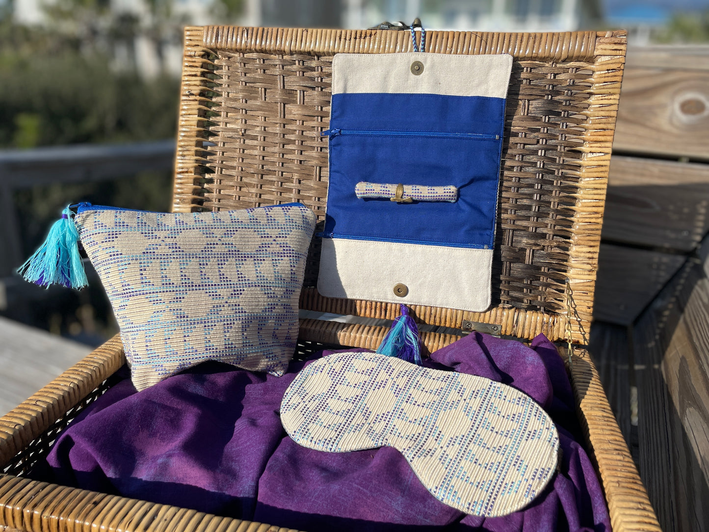 The "Weekender" Travel Accessory Trio with Cosmetic Bag, Jewelry Clutch, and Silky Eye Mask