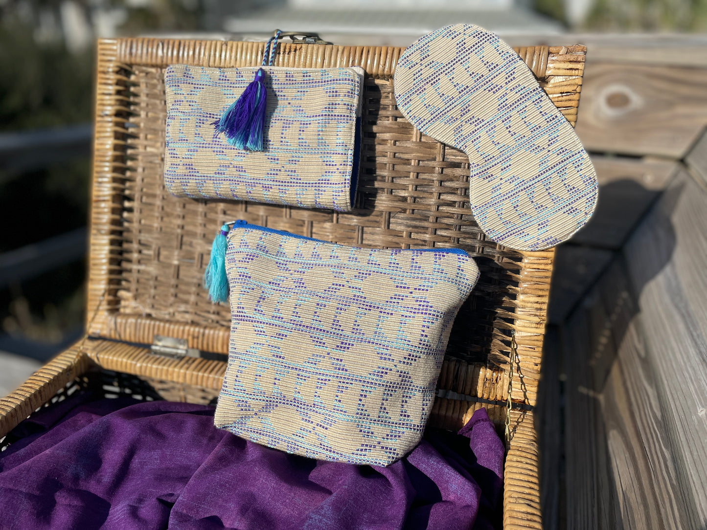 The "Weekender" Travel Accessory Trio with Cosmetic Bag, Jewelry Clutch, and Silky Eye Mask