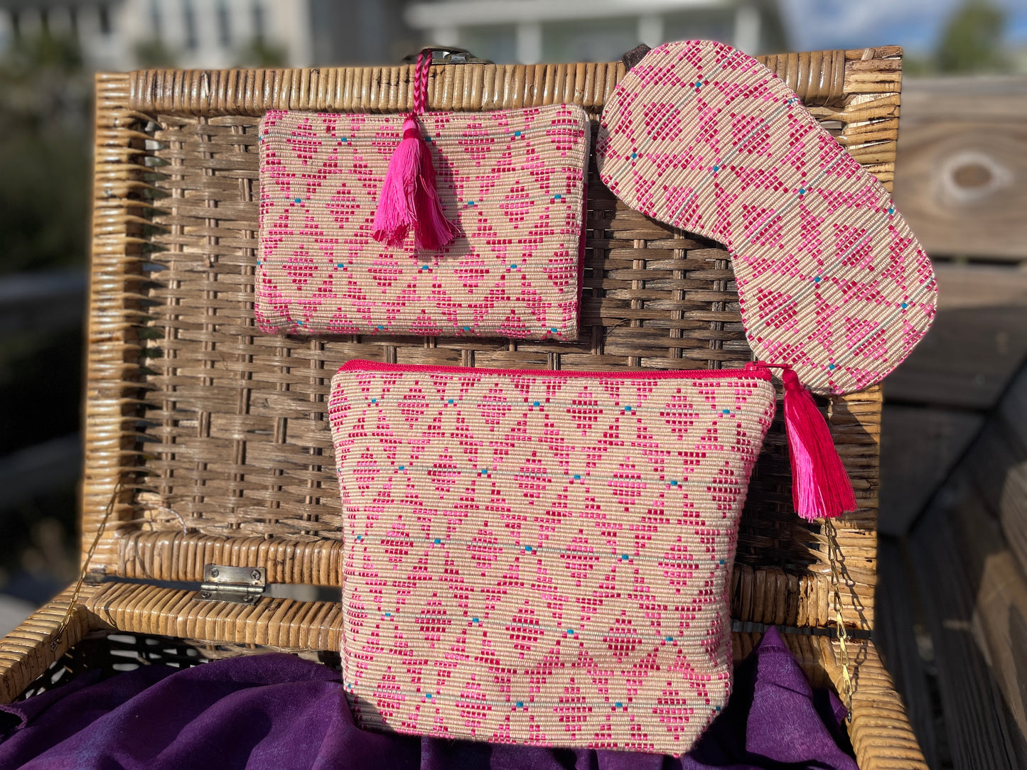 The "Weekender" Travel Accessory Trio with Cosmetic Bag, Jewelry Clutch, and Silky Eye Mask