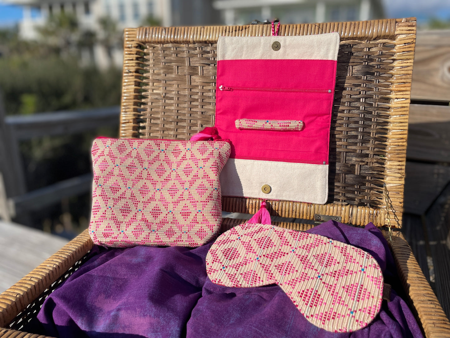 The "Weekender" Travel Accessory Trio with Cosmetic Bag, Jewelry Clutch, and Silky Eye Mask