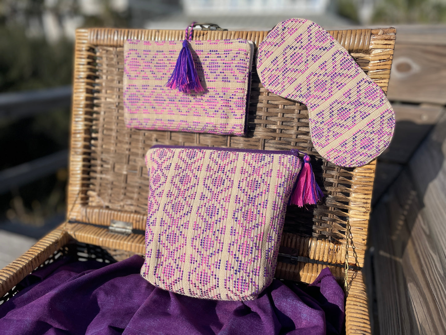 The "Weekender" Travel Accessory Trio with Cosmetic Bag, Jewelry Clutch, and Silky Eye Mask
