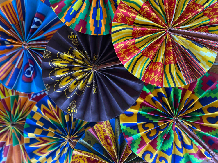 African Wax Print Leather Fans