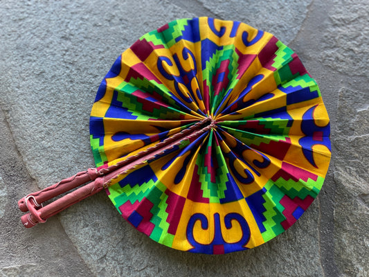 African Wax Print Leather Handmade Fan