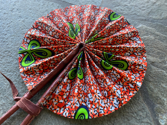 African Wax Print Leather Handmade Fan