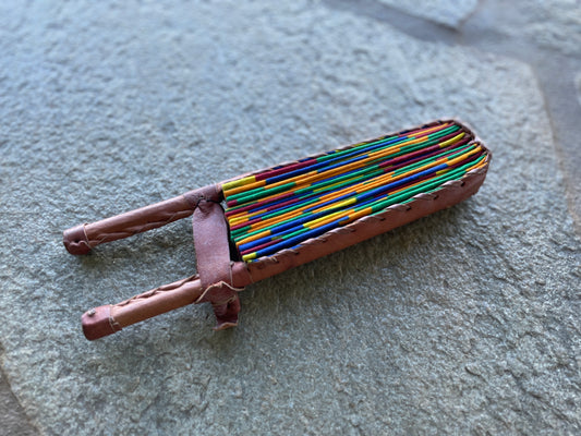 African Wax Print Leather Handmade Fan