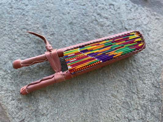 African Wax Print Leather Handmade Fan