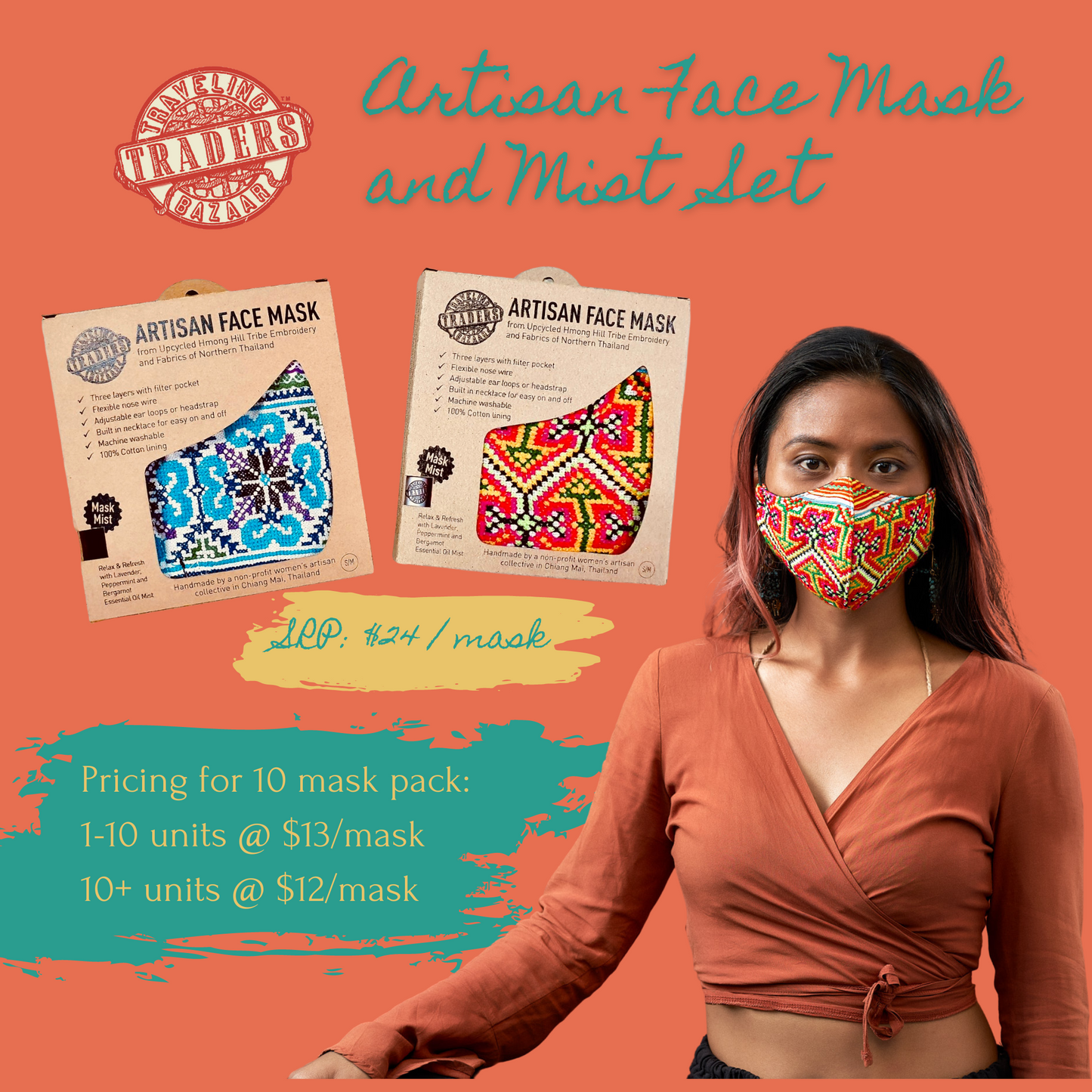 Hill Tribe Artisan Face Mask & Essential Oil Mist Set (UNIT OF 10)