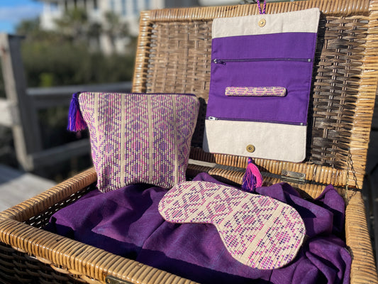 The "Weekender" Travel Accessory Trio with Cosmetic Bag, Jewelry Clutch, and Silky Eye Mask