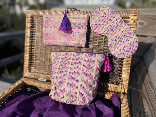 The "Weekender" Travel Accessory Trio with Cosmetic Bag, Jewelry Clutch, and Silky Eye Mask